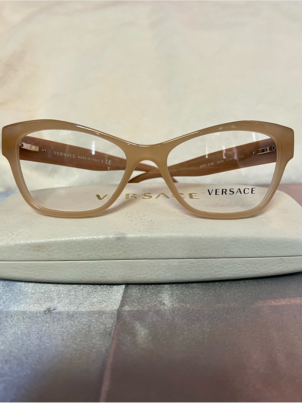 Versace Beige Cat-Eye Women's Optical Glasses with Medusa emblem MADE IN ITALY